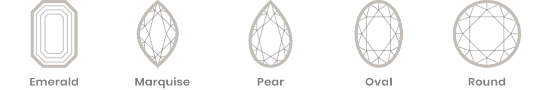 Diamond shape comparison showing marquise cut, pear shape, oval cut and round brilliant cut Ideal Jewelers Frederick MD